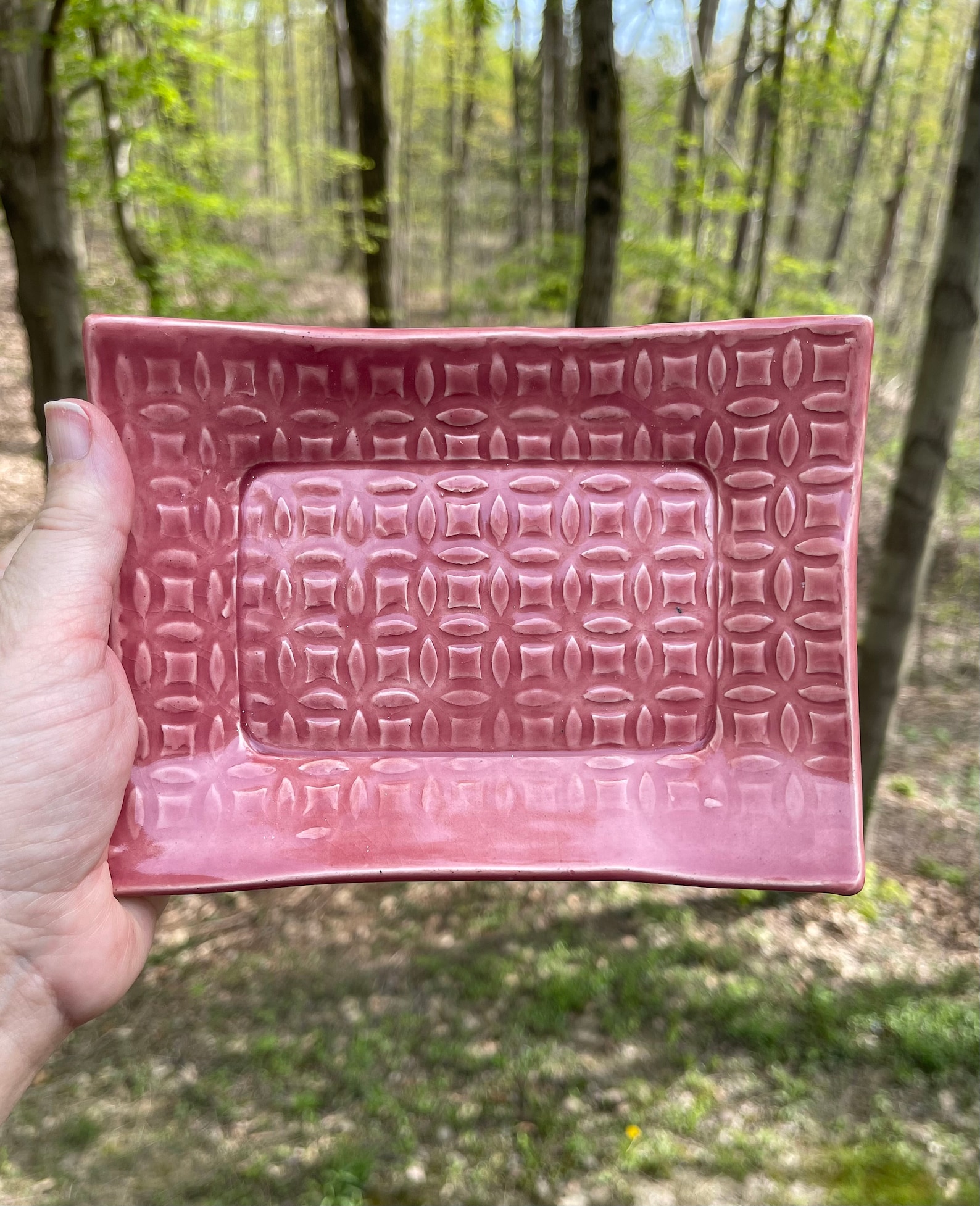 Hand Built Ceramic Textured Plates in Red and Blue Etsy