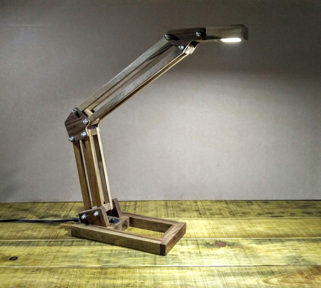 Walnut Wood Adjustable Arm Desk Lamp, Wooden LED Table Lamp Etsy
