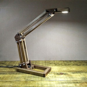 Walnut Wood Adjustable Arm Desk Lamp, Wooden LED Table Lamp