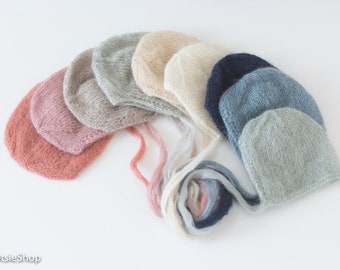 Mohair Knit Bonnet, Newborn Knit Hat, Knit Hat, Photography Prop Hat, Mohair Knit Photo Prop Bonnet