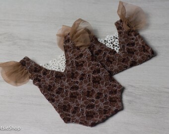 Brown Newborn Romper, Vintage Newborn Romper, Newborn Girl Romper, Photo Prop Romper, Lace Brown Baby Romper, Newborn Photo Prop Clothing