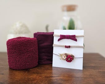 Conjunto de acessórios para fotografia de recém-nascidos, faixa de cabeça para recém-nascidos, manta de malha elástica, manta de rayon