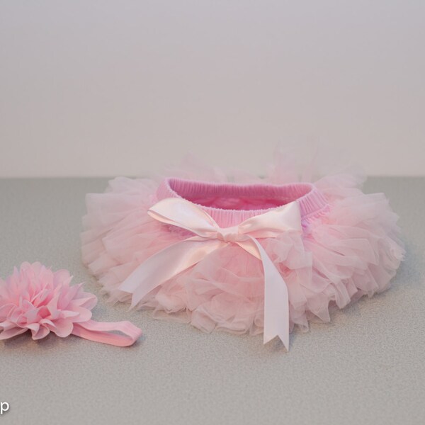 0-24 Months, Pale Pink All Arround Chiffon Bloomers and Headband, Tutu Bloomers Set, Newborn Photography Prop, Baby Bloomers, Diaper Cover