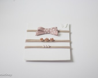 Brown Ivory Headbands Set, Bow Headband, Baby Headband, Newborn Headband, Flower Headband, Girl Headband, Pearl Headband