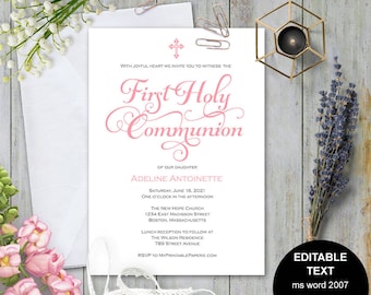 First communion invitation, Girl first communion invite, Printable first communion, first holy communion , Invitation template, #S4-FCIG