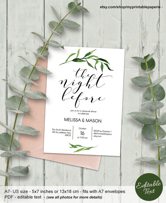 greenery wedding rehearsal the night before rehearsal diy rehearsal dinner invitations