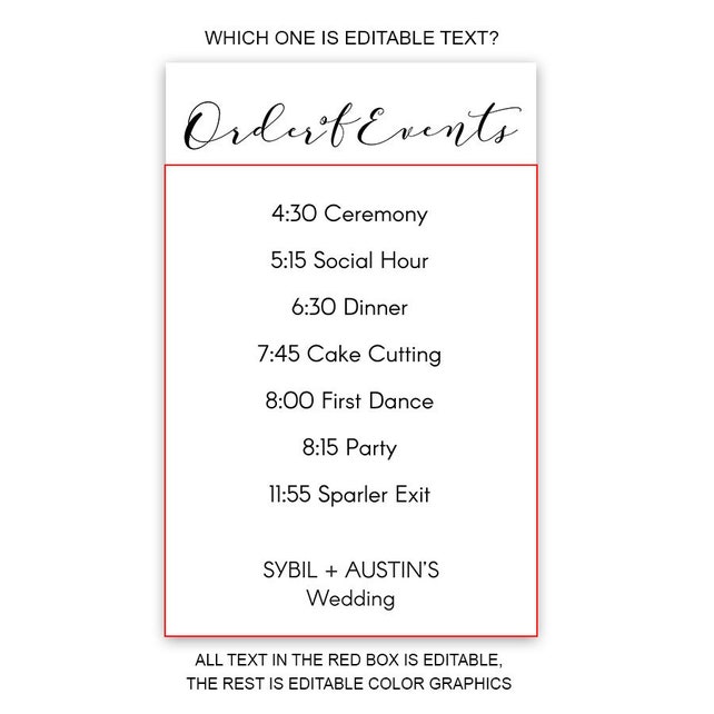 order of events sign wedding signs printable wedding order of wedding sequence of events template