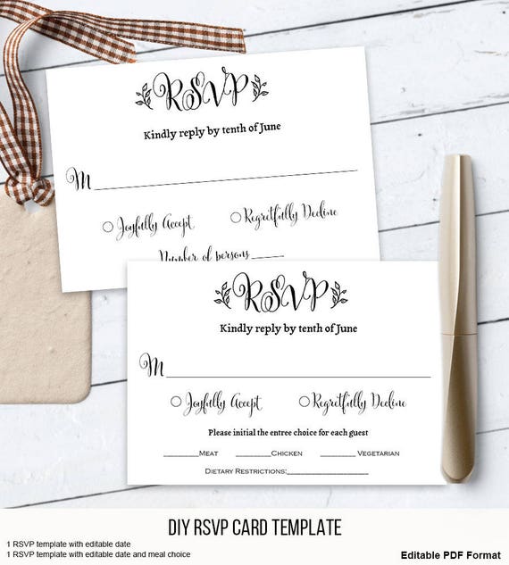 wedding rsvp card response card reply card printable etsy
