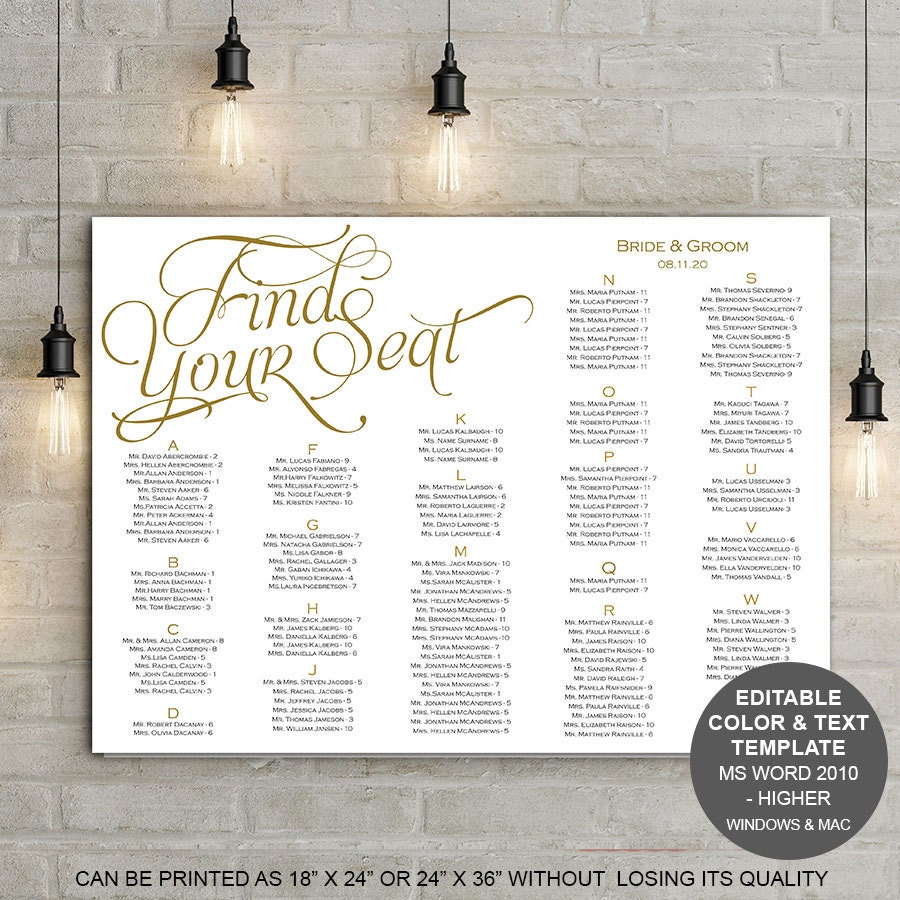 find your seat seating chart printable template wedding etsy
