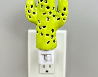 Handmade Ceramic Cactus Night Light: Desert Decor Gift