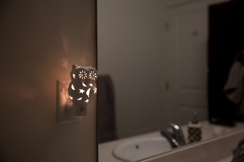 LED White Owl Plugin Bathroom Light Etsy