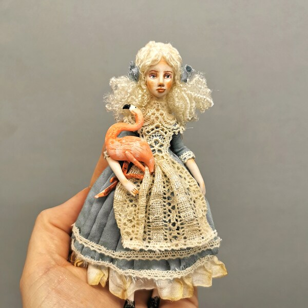 1:12 scale Alice doll, dollhouse miniatures, handmade doll, miniature doll, art doll, tiny doll, Alice in wonderland, Alice doll