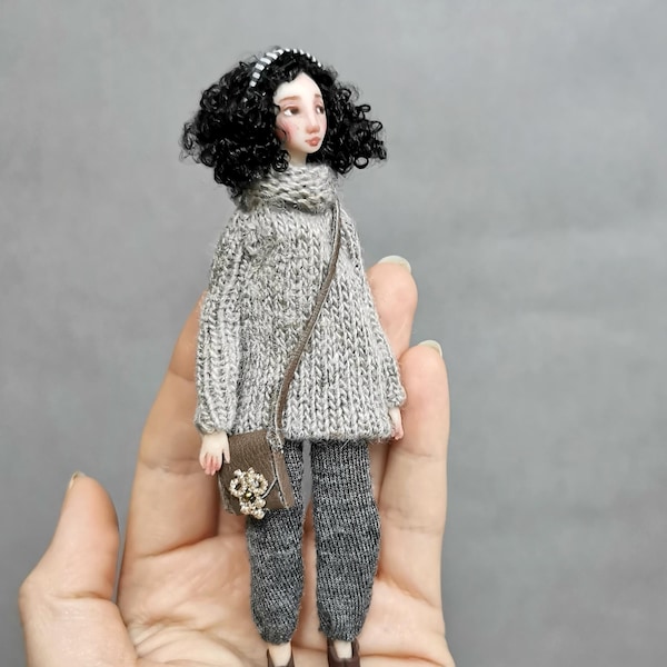 1:12 scale doll, dollhouse miniatures, handmade doll, miniature doll, art doll, dollhouse doll