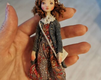 1:12 scale doll, miniature doll, polymer clay doll, dollhouse miniatures