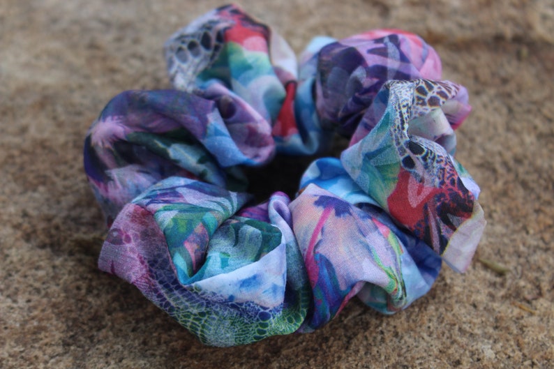 Multicoloured psychedelic floral scrunchie handmade