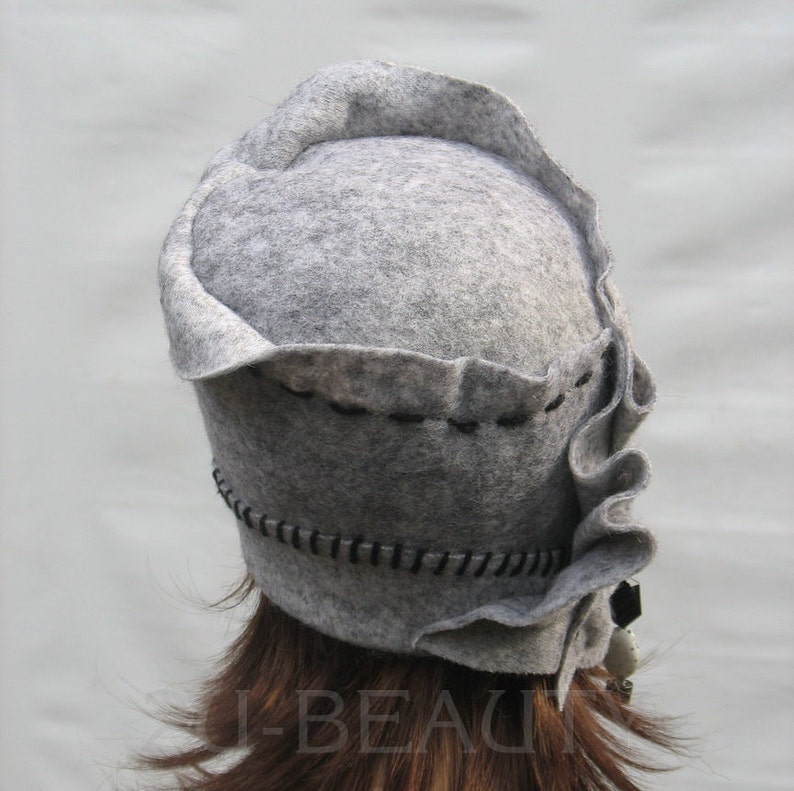 Handmade Cloche Hats Gray Hat Women/'s Kentucky Derby Hat Wool Sari Boho Hat Bohemian Style Floppy Hat Downton Abbey Hat Great Gatsby Hat .
