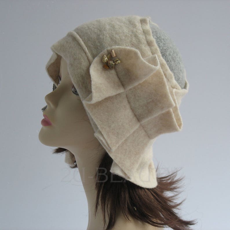Designer Hat Felted Hat Cloche hat Felted Hat Art Hat Art BEAUTY wearable art Hat White hats Felt Retro hat handmade wearable art clothing