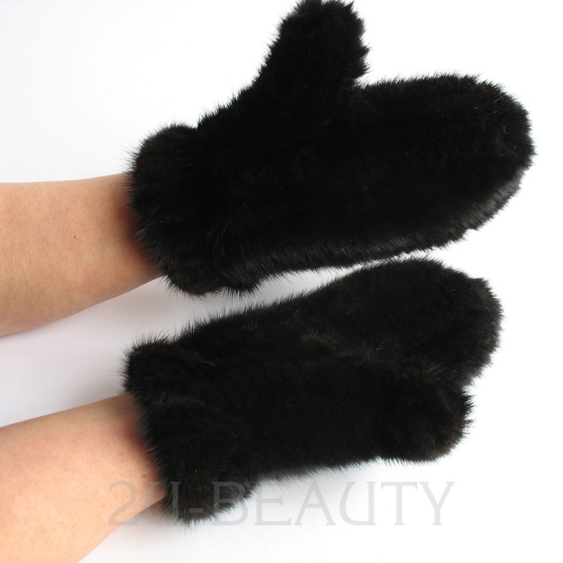 Black Mink Mittens Winter Gloves Knitwear Mittens Black Fur Etsy