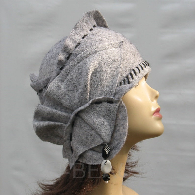 Handmade Cloche Hats Gray Hat Women/'s Kentucky Derby Hat Wool Sari Boho Hat Bohemian Style Floppy Hat Downton Abbey Hat Great Gatsby Hat .