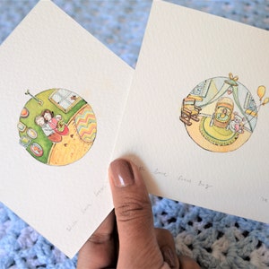 Bebé : Mini ilustración de acuarela personalizada (10x10cm) / Ilustración original / Retrato personalizado / Nueva idea de regalo de llegada / pintado a mano /
