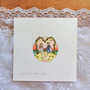 Boda : Mini Ilustración de acuarela personalizada (10x10cm) Obras de arte originales ? Retrato personalizado ? Idea de Regalo de Parejas ? Pintado a mano ?