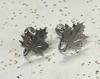 Vintage Sterling Silver Leaf Earrings: Screwback Design