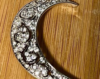 Nolan Miller Crescent Moon Crystal Rhinestone Brooch in EUC!!