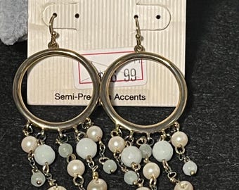 Vintage Carolee Goldtone Hoop Dangle Earrings, Pearls & Crystals