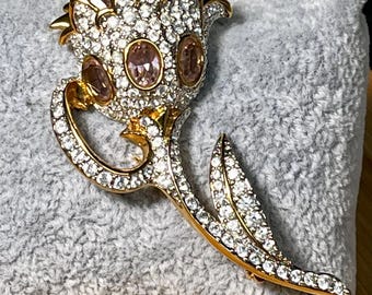 Vintage Swarovski Tulip Brooch: Pink & Gold Crystal Rhinestones, Swan Marked