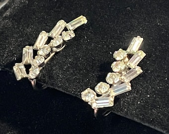 Vintage Sterling Silver Rhinestone Screw-back Earrings: Wedding Jewelry