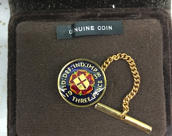 Enameled 1938 Threepence Tie Pin