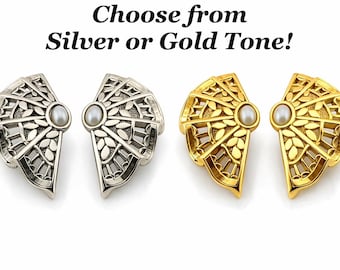One Pair of Vintage Avon ‘Moonlight Lace’ Clip Fan Earrings! Choose from Gold-tone or Silver-tone.