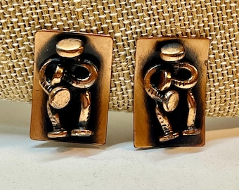 Unique Pair of Vintage Mid-century Copper Clip Earrings