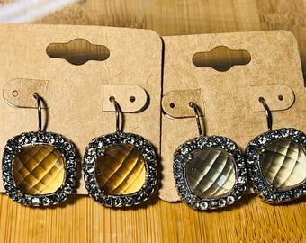 Dyadema Rose Gold over Sterling Silver Earrings: Smoky & Sky Blue Topaz, Made in Italy