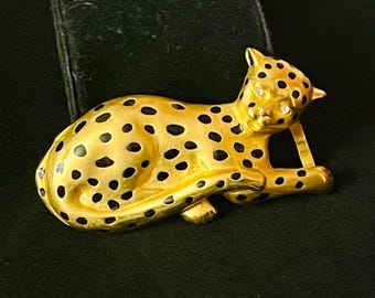 Vintage Doreen Ryan Leopard Belt Buckle, Matte Gold Tone Pendant