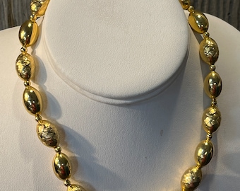 Vintage 1980’s Gold Textured Beaded Necklace by Dauplaise