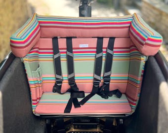 Urban Arrow cargo bike cushion, seat cushion cargo bike, accessories, seat cushion weatherproof Family & Family Next - Stripes Sage Pink