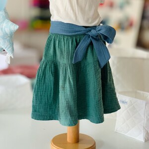 Muslin skirt for girls sea green with a bow in various colors