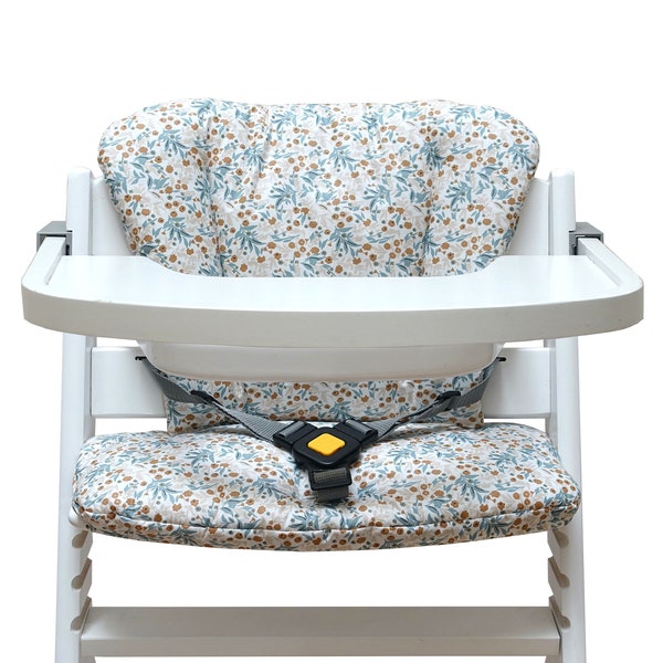 Timba Set de coussins d'assise ENDUITS Pré fleuri Bleu Beige pour la chaise haute Safety 1st