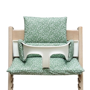 Seat cushion set WASHABLE compatible with / only fits the Tripp Trapp high chair from Stokke Green White Flowers Leaves
