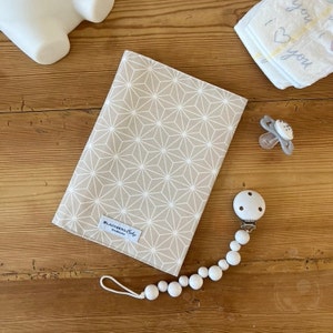 U-Heft Schutzhülle abwaschbar Baumwolle, mit Extrafach für Impfpass - Materialien OEKO-TEX Standard 100 zertifiziert - Happy  Star Beige