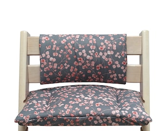 Cushion set junior for Tripp Trapp High Chair -  leaves gray taupe with pink leaves