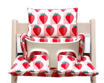 Juego de cojines de asiento LAVABLE compatible con/se adapta solo a la trona Tripp Trapp Stokke, también se adapta al nuevo Baby Set V2 Strawberry Red