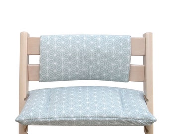 Cushion Set Junior COATED WASHABLE Happy Star Sage Green Eucalyptus compatible with Tripp Trapp high chair
