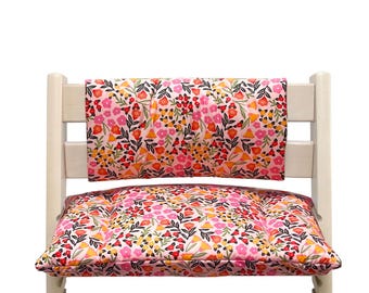 Wipe-clean Cushion Set Junior compatible with Tripp Trapp high chair of Stokke Happy Flower Pink COATED materials OEKO TEX certified