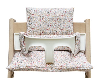 Ensemble de coussins de siège compatible avec/s'adapte uniquement à la chaise haute Tripp Trapp de Stokke feuilles beige jaune rose