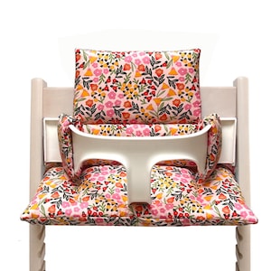 Tripp Trapp tvättbar sittdyna | Avtorkningsbar barnstolsdyna | Babypresent | Barnstolsdyna set | Handgjord tysk glad blomma rosa bild 2