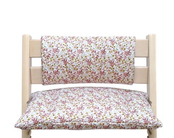Wipe-clean Cushion Set Junior compatible with Tripp Trapp high chair of Stokke - Flower Meadow Pink COATED materials OEKO TEX 100 certified 