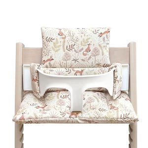 Sitzkissen Set kompatibel mit / passt nur auf den Tripp Trapp Hochstuhl von Stokke, passt auch mit neuem Baby Set V2 - Fuchs Waldtiere Beige
