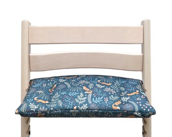 Zitkussen voor Tripp Trapp Stokke kinderstoel, vos- en bosdierenmotief, blauw - alle materialen Oeko-Tex Standard 100 gecertificeerd